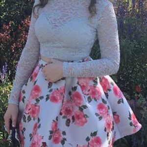 2 piece homecoming set, floral skirt lace top